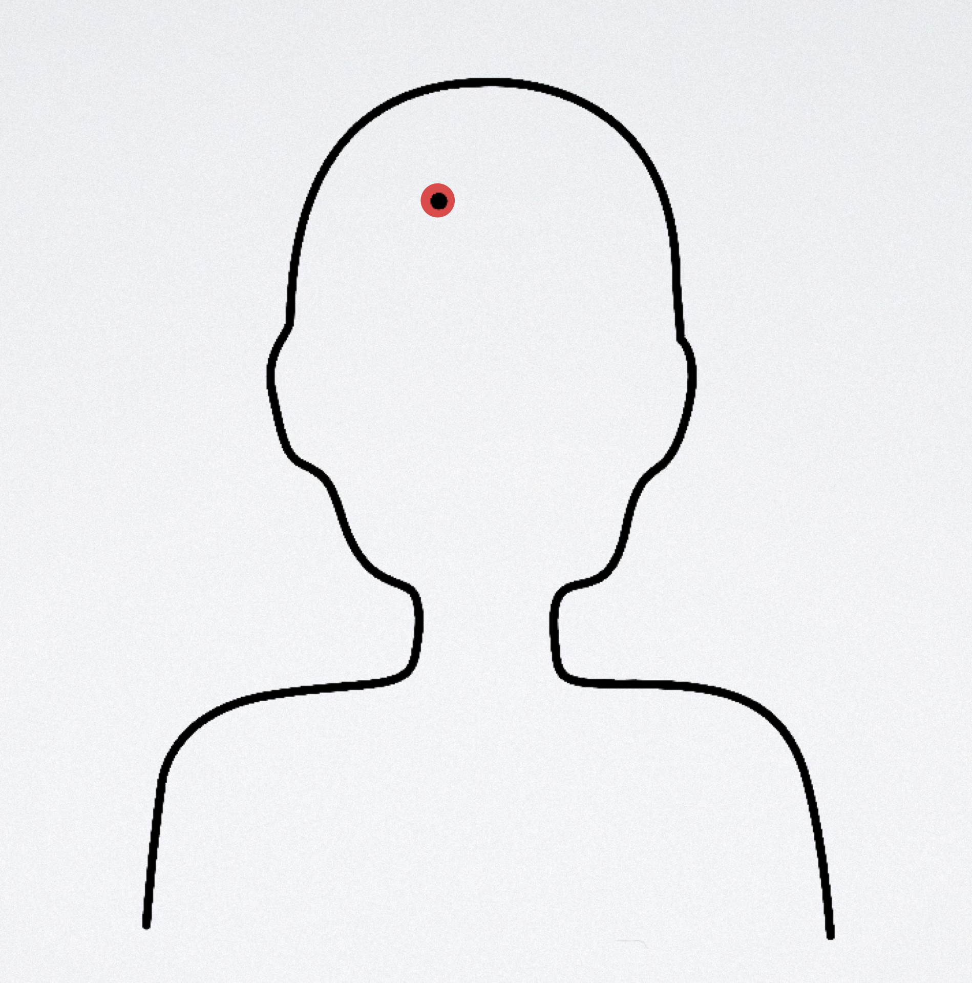 Schlichte menschliche Silhouette mit rot markiertem Bohrloch am Kopf